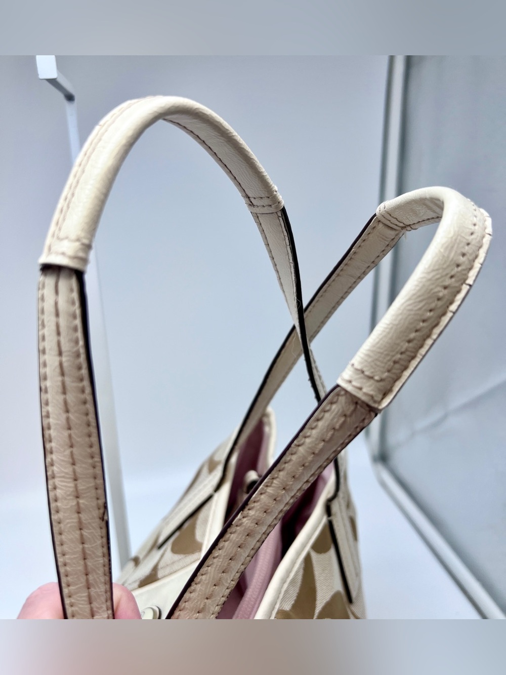 Coach Signature Stripe Carryall Bag Tote F21949 Khaki/Chalk - Picture 6 of 9